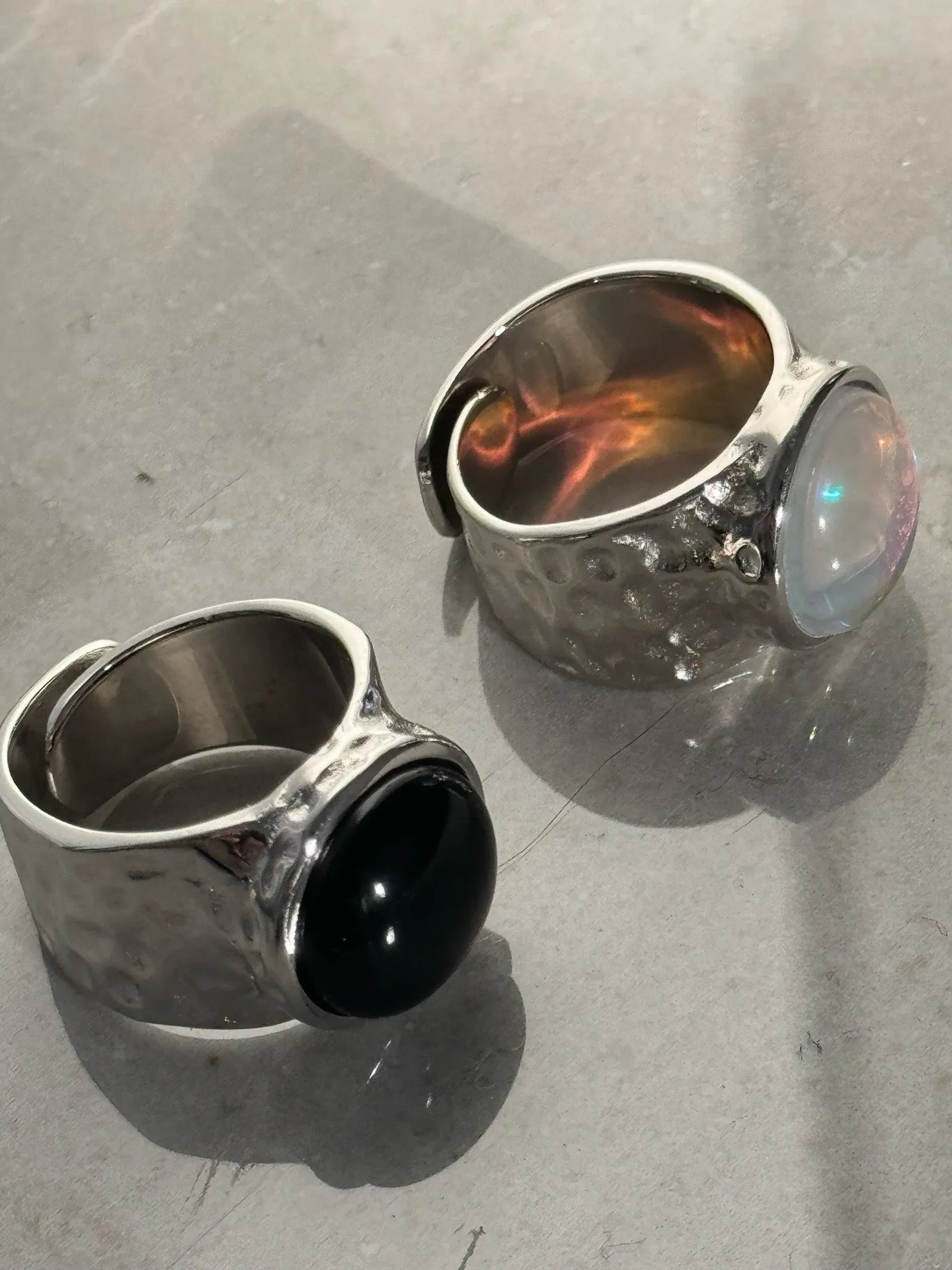 Temperature Elegant Fashion Personalized Retro Natural Obsidian Moonstone Ring Open Ring 250102