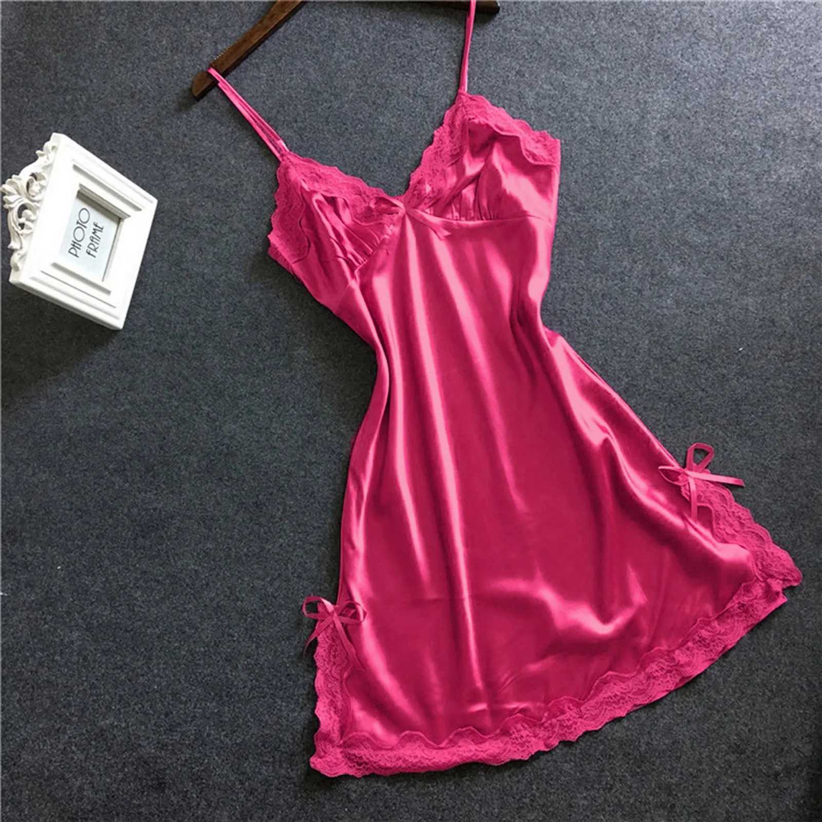 Sexy lingerie womens night gown satin lace night gown sleeveless pajamas deep V-neck pajamas Lenceria Para Damas W250103