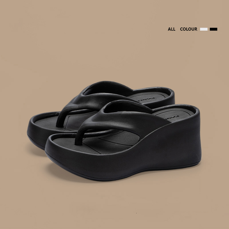 Women's Clip Toe Wedge Flip Ps 2024 Summer Chunky Platform Beach Sandals Woman Thick Sole High Heeled Eva Slippers Slides
