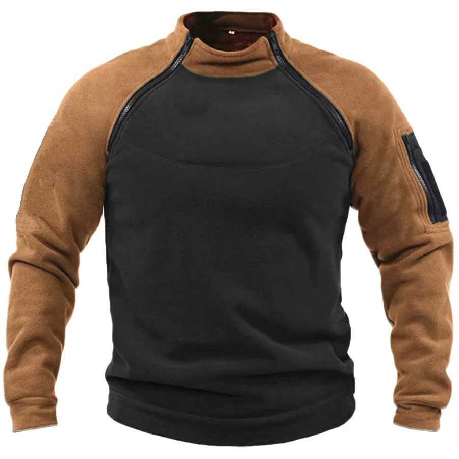 New tactical sportswear outdoor autumn and winter mens standing collar pull-out tactile wool jacket solid color warm clothing W250103