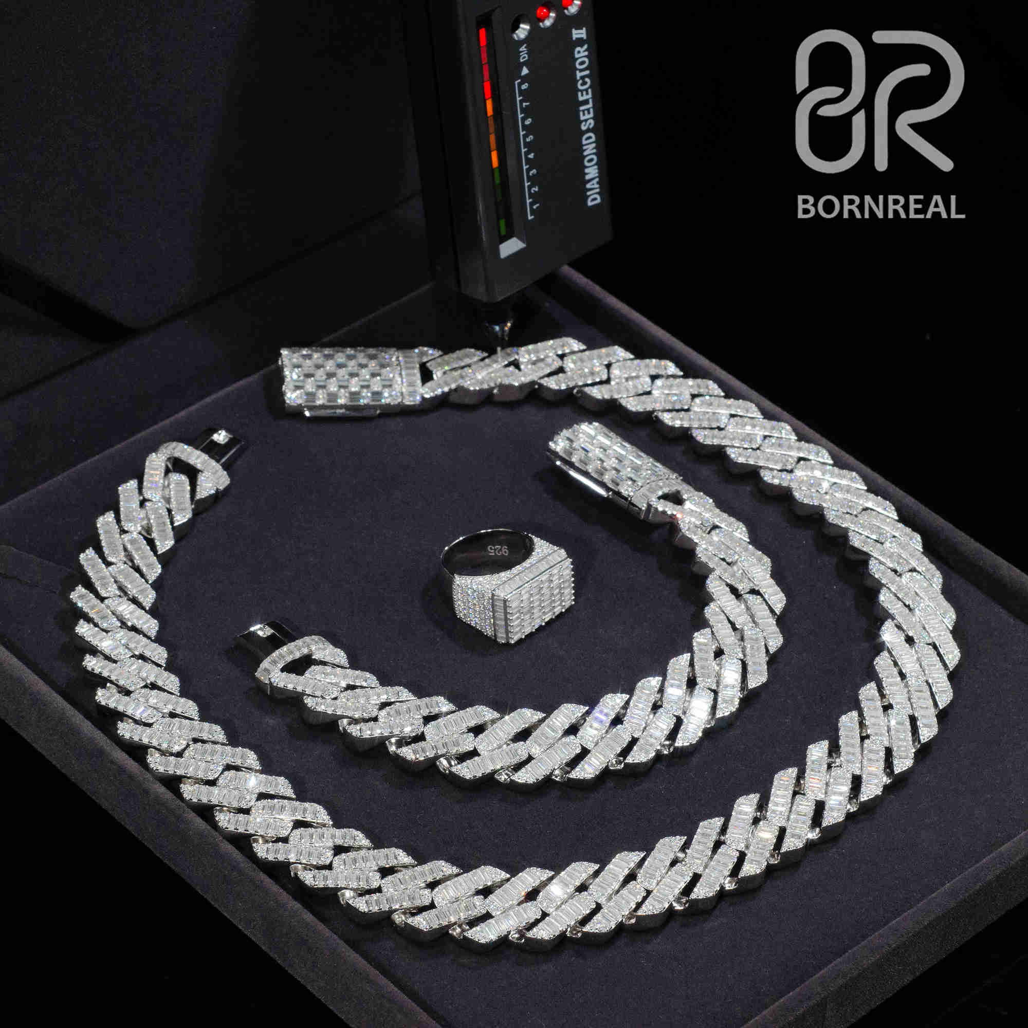 Iced Out Baguette Moissanite Cuban Link Bracelet Chain Men Custom Hip Hop Style 925 Silver VVS Diamonds Necklace Fine Jewelry