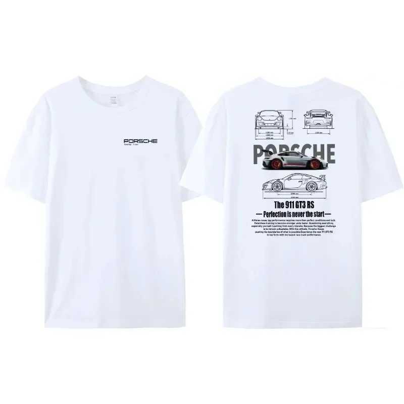 Mens Printed Pattern Car Letter Print T-shirt Perfect Never Ends GT3-RS Printed Cotton Short Sleeve Casual 911 Loose T-shirtXJ240102