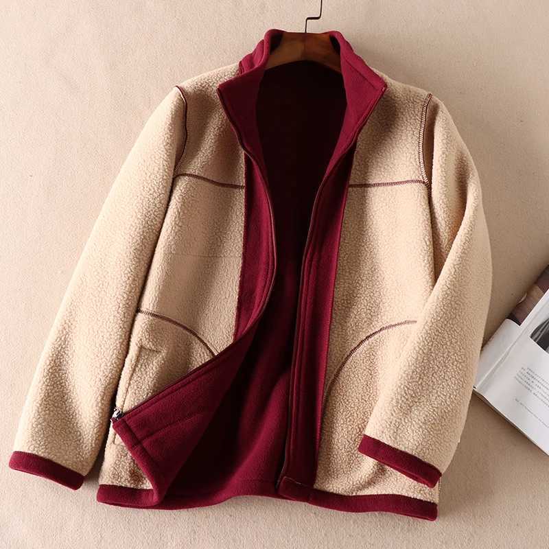 Winter new womens plus size mother polar wool sweater middle-aged and elderly short zipper jacket womens coat 5XL M250103