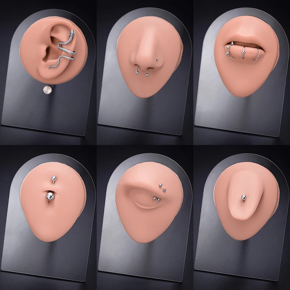 1pc Silicone Human Mouth Nose Ear Tongue Model Simulation Face Model with Display Stand Piercing Jewelry Display Teaching Tool 250103