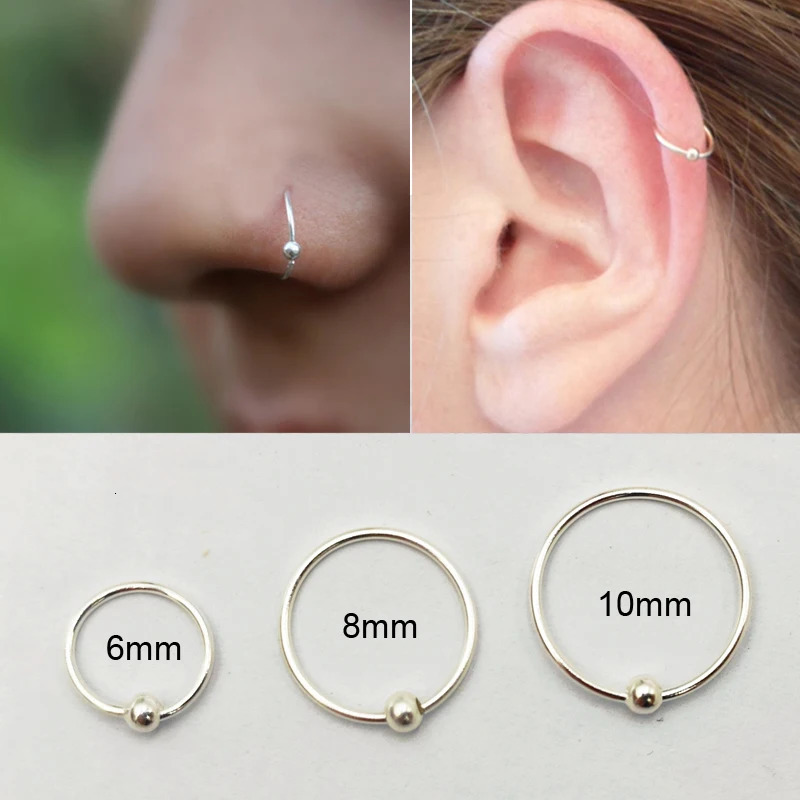 925 Sterling silver Nose ring trendy helix cartilage tragus nose piercing jewelry 6mm 8mm 10mm 20pcs/pack 250103