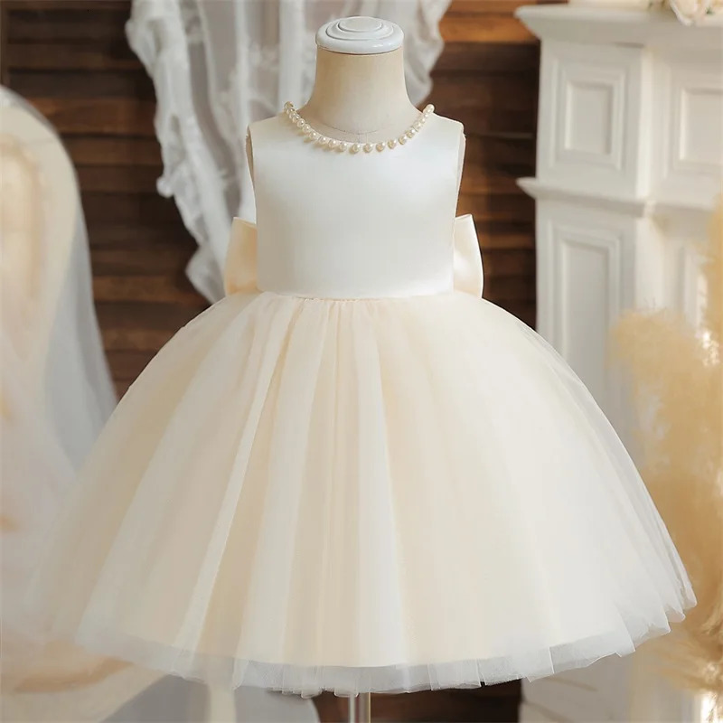 Infant Baby Baptism Dress For Girls Kids Wedding Party Dresses Bow Beaded Tulle Christening Gown Birthday Children Clothes. 250103