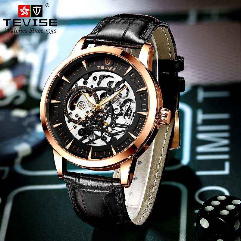 TEVISE Mens Mechanical Watch Waterproof Luminous Hollow Fashionable and High Wristwatch, Famous Simple Mens Watch T029