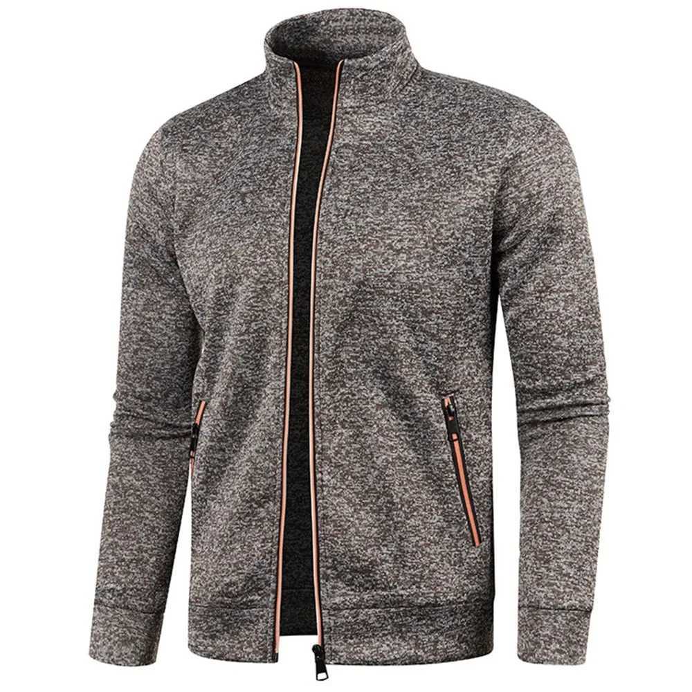 Autumn mens zipper jacket streetwear stand up wool sweater ultra-thin fit casual long sleeved sportswear mens solid color cardigan W250103