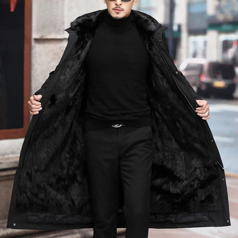 Pai overcomes mens detachable fur onepiece cold coat with thick mink for winter 241224