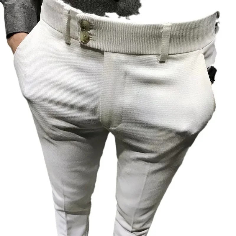 Summer Trousers For Men Korean Style Slim Fit Casual Pants Small Foot Nine Points Trendy White Suit Pants 250103