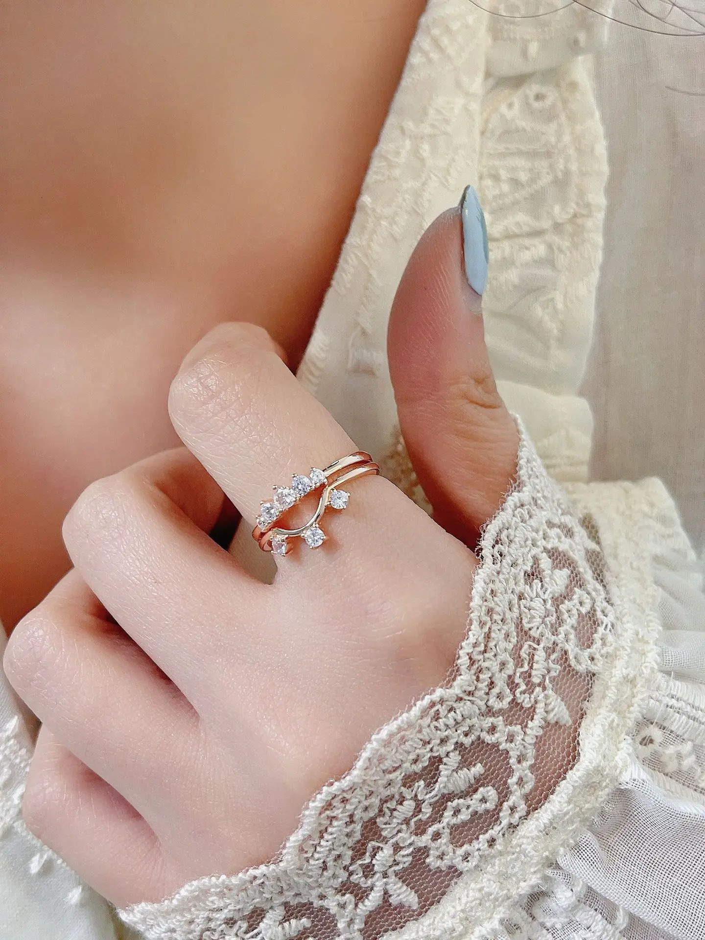 European and American sense s925 pure silver multi-layer moonstone rose gold ring womens fashion ring 250102