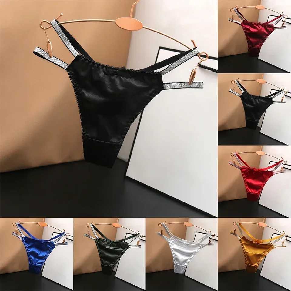 Womens silk satin thong underwear hollow T-shaped back G-shaped thong low waist knitted underwear sexy thong W250103