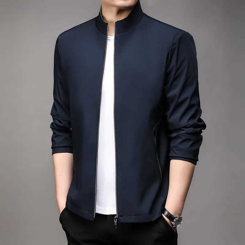 High quality handsome guy 2024 spring/summer mens business casual jacket solid color fashion no trace stand collar M-4XL W250103