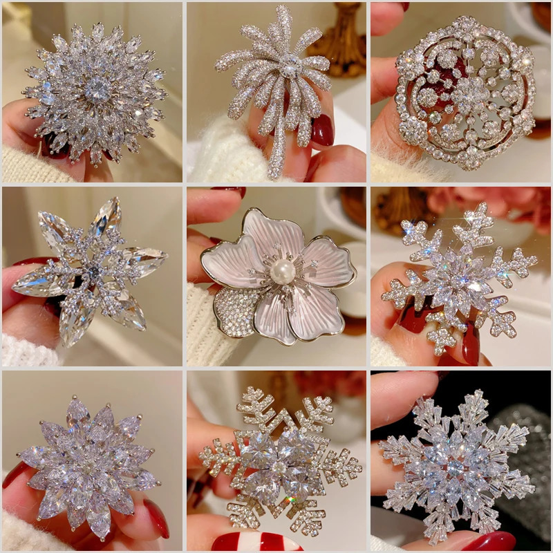 Super Sparkle Cubic Zirconia Christmas Snowflake Fireworks Brooches for Women Elegant Flower Corsage Suit Pins Wedding Jewelry 250103