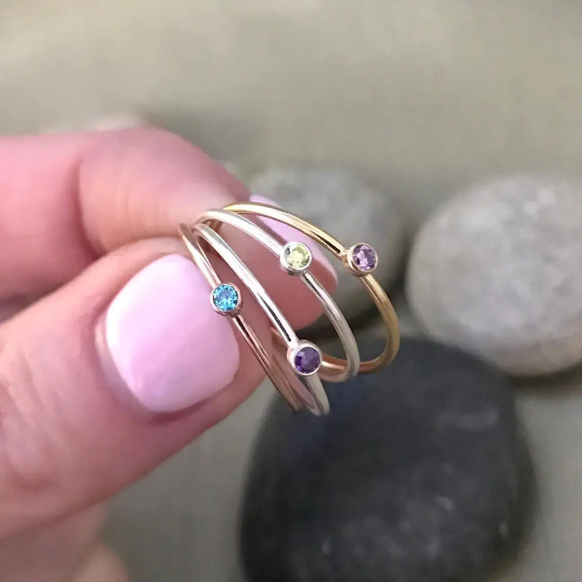 10 piece Stainless Steel Birthday Stone Ring Suitable for Women Simple and Fashionable Wholesale of Holiday Party Gifts for Women 250102