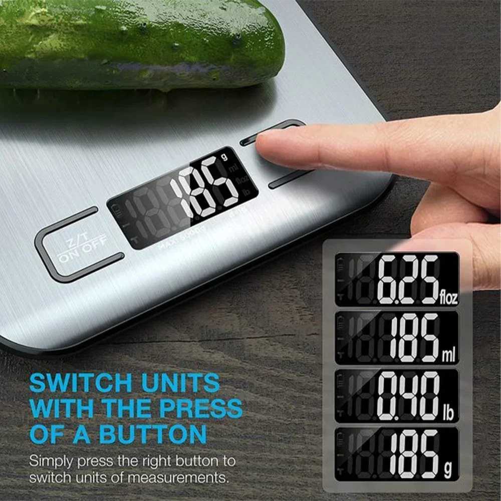 Digital kitchen scale 5kg/10kg food multifunctional stainless steel balance LCD display screen measures grams and ounces for cooking and baking W25010