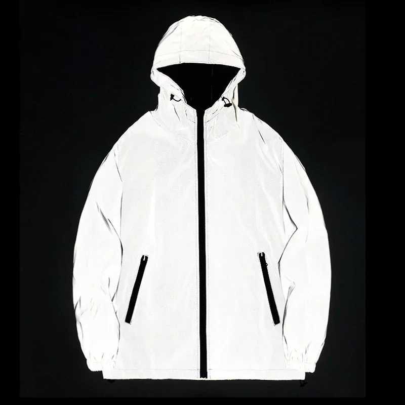 New Couple Night Reflective Clothing Solid Color Jacket Polyester Student Mens Uniform Fashion Luminous Dancer Jacket W250103