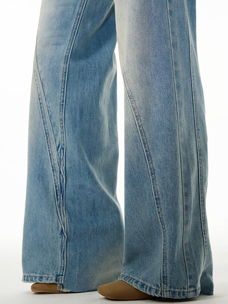 DEAT Fashion Women's Deconstruct Jeans Double Waistband Pockets Spliced Or Straight Denim Pants Spring 2025 New Tide 7Ab6968