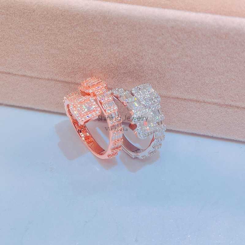ready to ship new design iced out vvs lab diamond moissanite baguette diamond ring