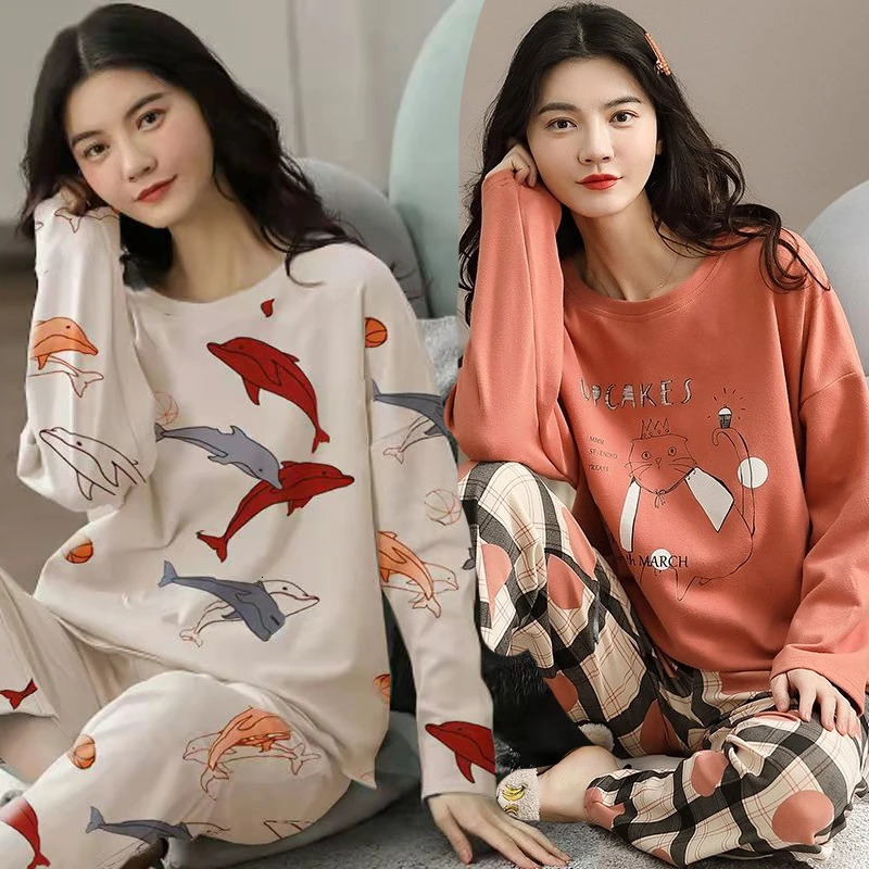 Womens Fashion Pajamas Set Top and Pants Long Sleeve Shirt Homewear for Women Autumn Sleepwear Cute Pijama Comfort Silk Casual 250103