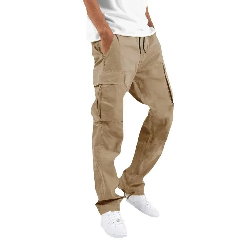 Mens Cargo Pants Style Straight-Leg Casual Independent Stand Europe And America Drawstring Casual Multi-Pocket Trous 250102