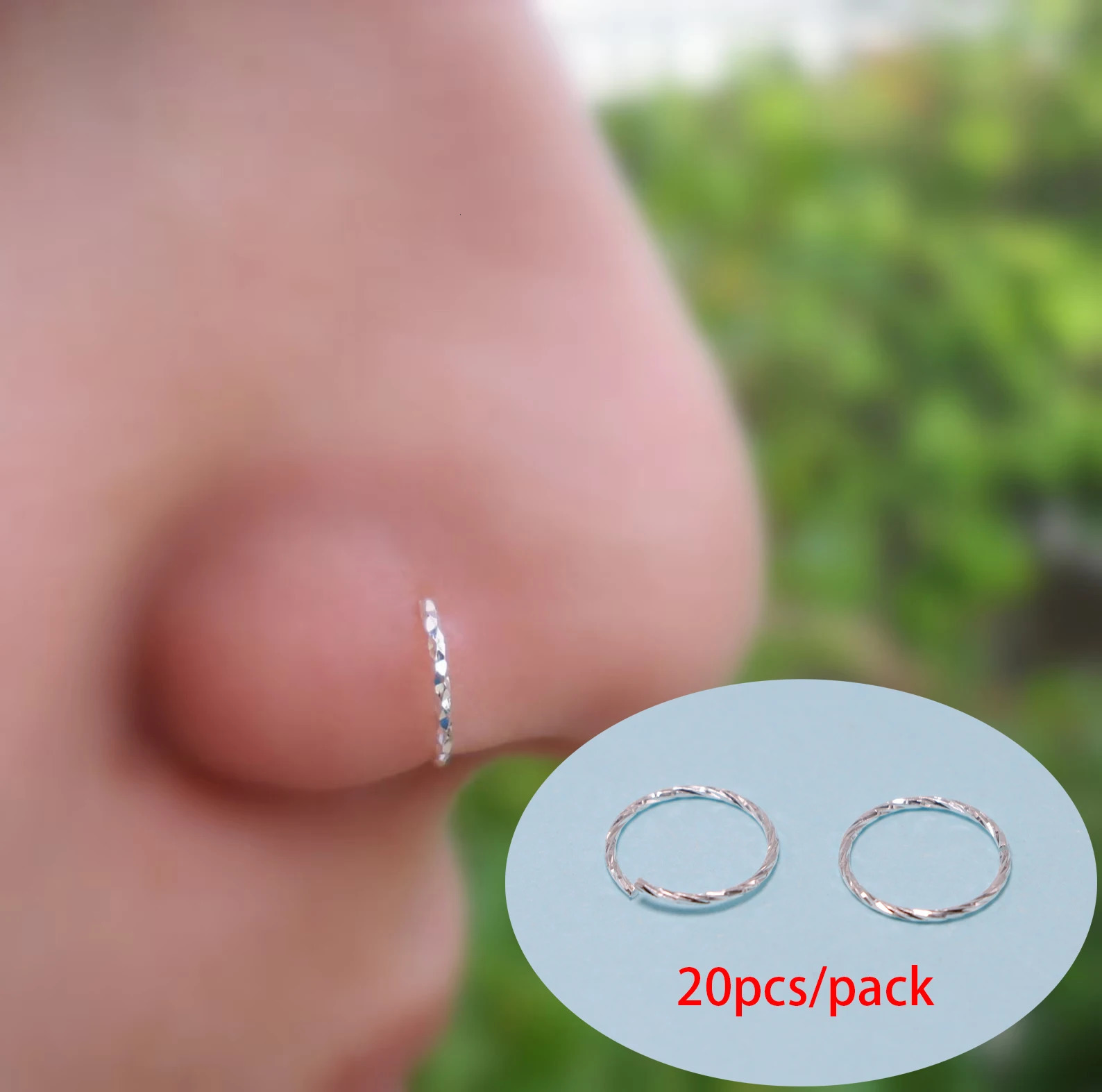 20pcs/pack 925 Sterling Silver Twist Nose Ring Cartilage Tragus Helix Lip Body Piercing Jewelry 6mm 8mm 10mm 250103