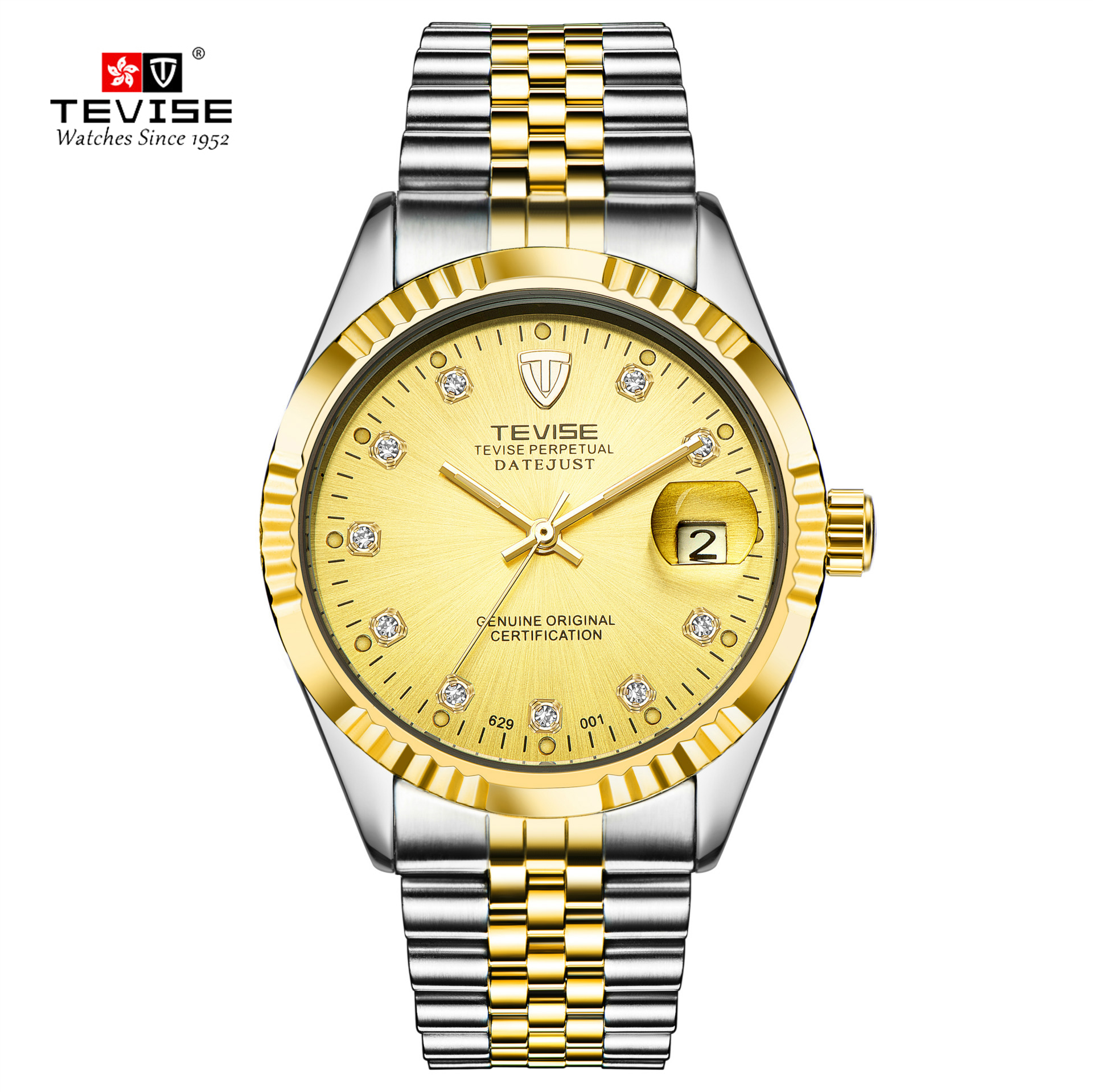 TEVISE Mechanical Watchs Men Waterproof Business Calendar Watch, a Simple Stainless Steel Designer Mens Watch Luminous Automatic Wristwatch T011 629-0