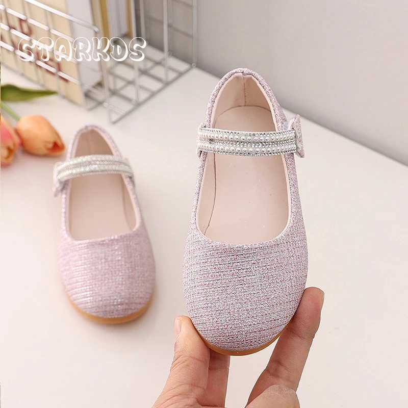 Shining gold silver purple embroidered ballet dancer shoes baby shoes round toes pearl strap Mary Jane childrens luxury sparkling party Zapatos M25010