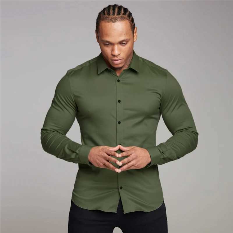 Youth business white shirt mens long sleeved slim fit iron free professional formal wear solid color shirt W250102
