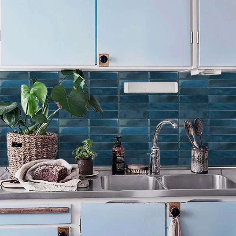 128 Sheets 3D Wall Sticker Selfadhesive Green Mosaic Peel Stick Panel Backsplash for Kitchen Waterproof Tile Stickers 250102