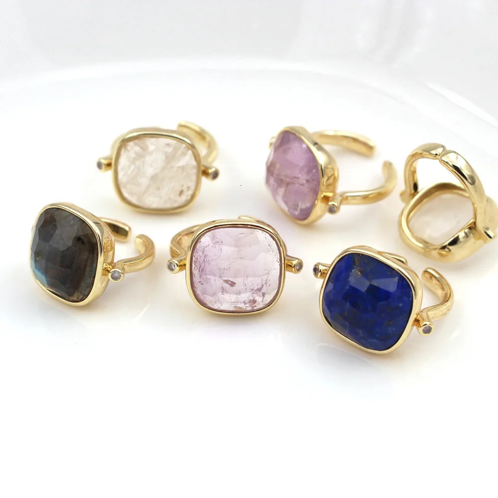 3 pieces of true square teardrop womens rings amethyst lapis lazuli Labrador stone adjustable open finger rings wedding party gifts 250102