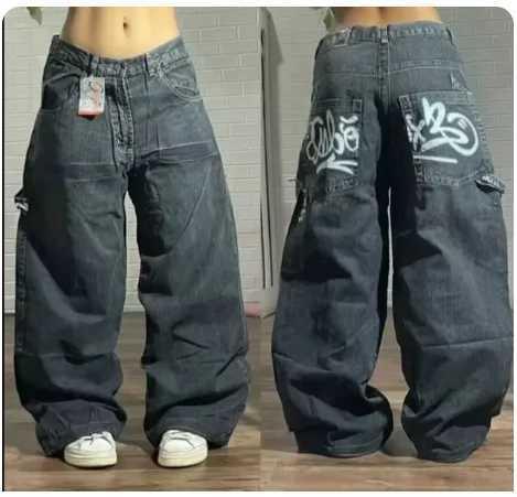 Street Y2K American trend loose straight jeans Harajuku womens hip-hop clown wide pants couple casual high waisted jeans W250103