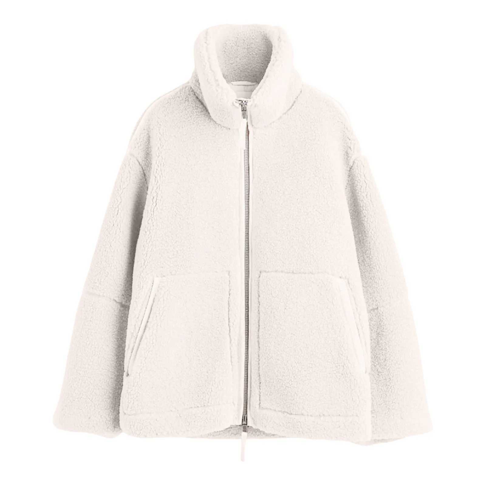 Womens camouflage wool jacket casual long sleeved oversized Sherpa warm jacket double zipper winter teddy jacket pocket jacket M250103