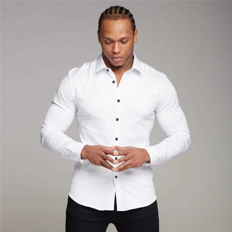Youth business white shirt mens long sleeved slim fit iron free professional formal wear solid color shirt W250102
