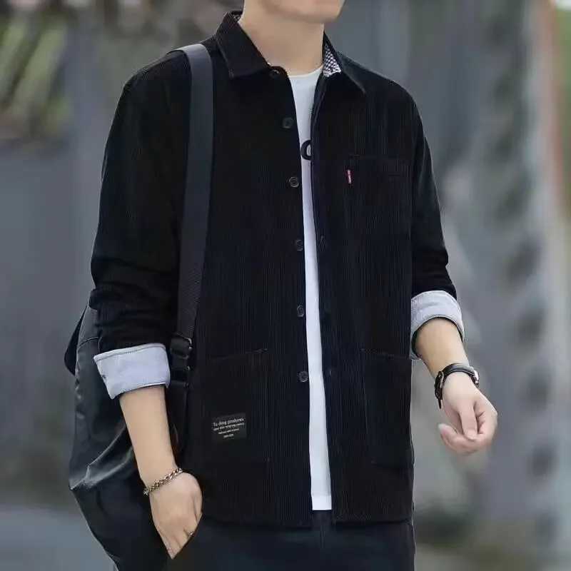 Mens long sleeved Corduroy shirt spring autumn style pure cotton workwear mens multi pocket casual vest jacket W250103