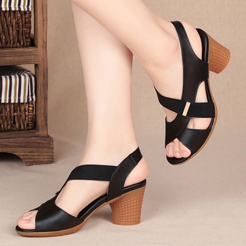Mid Ddmywed New Heel Sandals For Women Summer Fish Mouth Set Thick High Heels Simple Style Middle And Old Age Mom Shoes Chinese Brand F Ddmysaturn