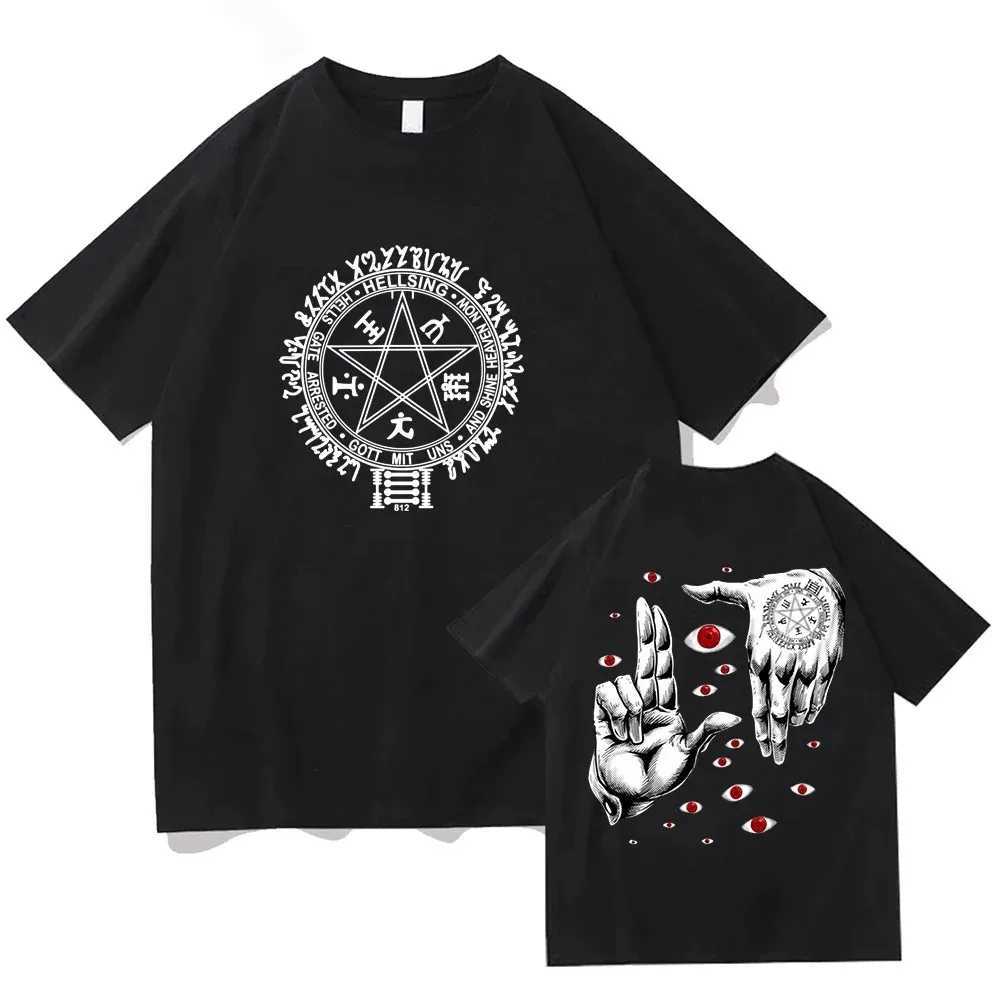 Anime Hellsing Ultimate T-shirts Mens Clothing Graphic Manga Alucard Eyes Harajuku Cotton Tees Unisex Summer Top Male StreetwearXJ240102
