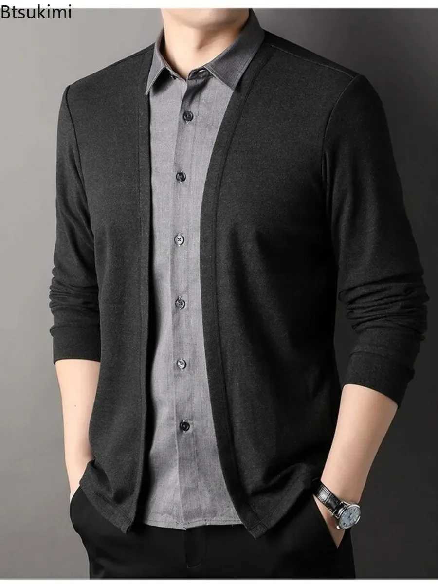 2024 Spring New Mens Polo Long Sleeve Shirt Fashion Street Fake Two piece Shirt Sweater cardigan Mens Business Casual Top W250103