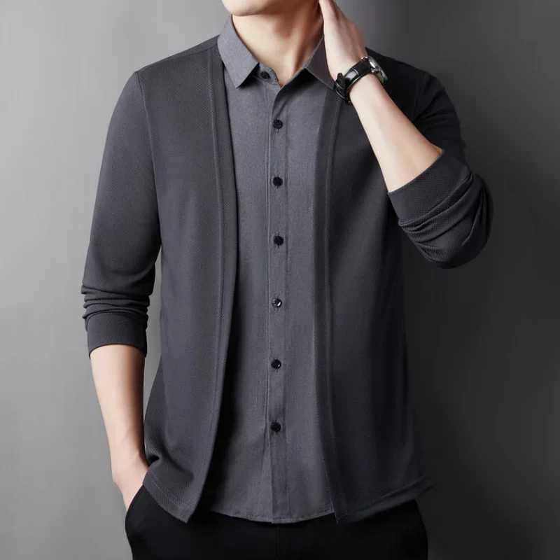 Mens cardigan fake two-piece shirt jacket fake two-piece best-selling book for autumn 2024 fake two-piece new cardigan W250103