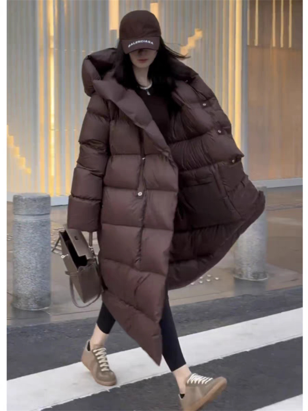Knee Length Hooded For Women's Winter New Loose White Duck Down Thickened Warm Jacket 2024