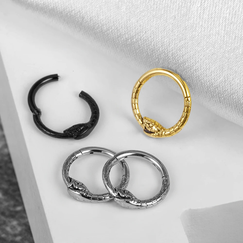 Vankula 1PCS 16G 8mm Stainless Steel Segment Snakes Nose Rings Cartilage Clicker Hoop Earrings for Women Hypoallergenic 250103