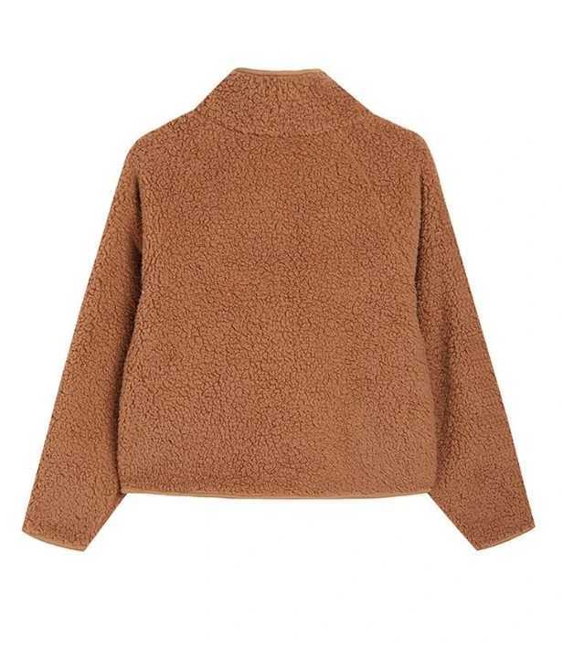 Winter Womens Zipper Design Patch Work Teddy Puff Coat Temperature Womens Clothing Casual Long Sleeve Jacket M250103