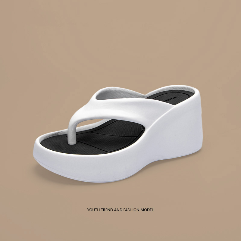Women's Clip Toe Wedge Flip Ps 2024 Summer Chunky Platform Beach Sandals Woman Thick Sole High Heeled Eva Slippers Slides
