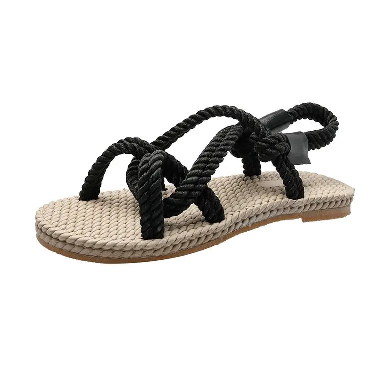 Rainbow Color Rope Sandals Woman Retro Weaved Fishman Sandalias Ladies Sea Blue Beach Slippers Handmade Bohemian Straw Shoes 250102