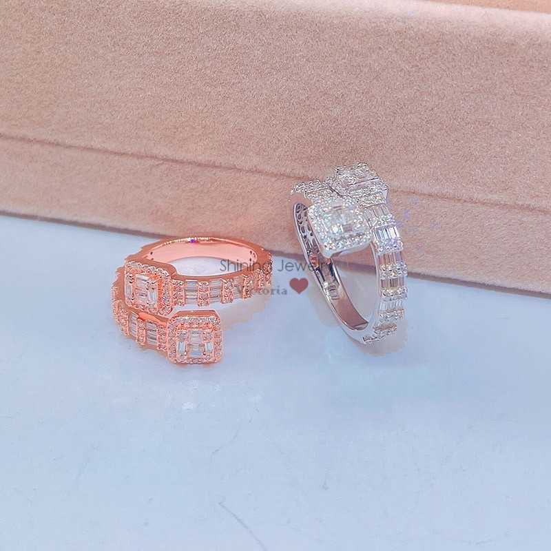 ready to ship new design iced out vvs lab diamond moissanite baguette diamond ring