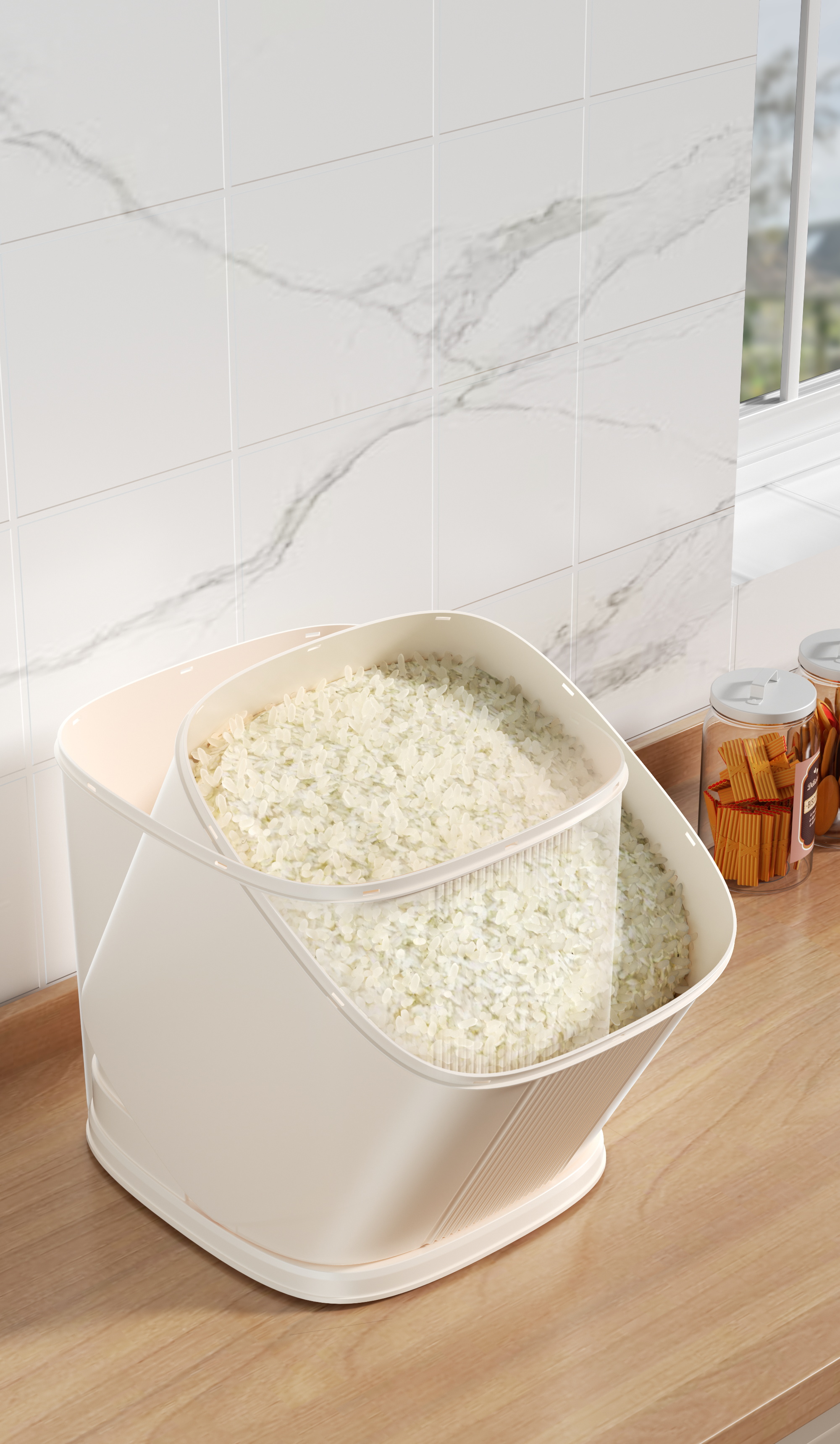 Adjustable Tilting Rice Bucket - Secure Storage & Efficient Scooping at 45°-65° Angle