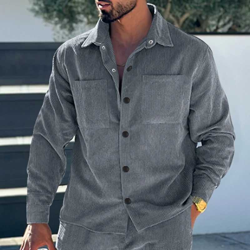 European and American mens oversized multi pocket Corduroy casual button work jacket with a lapel W250103
