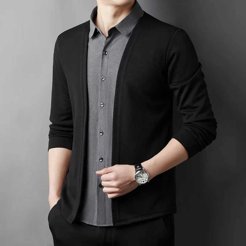 Mens cardigan fake two-piece shirt jacket fake two-piece best-selling book for autumn 2024 fake two-piece new cardigan W250103