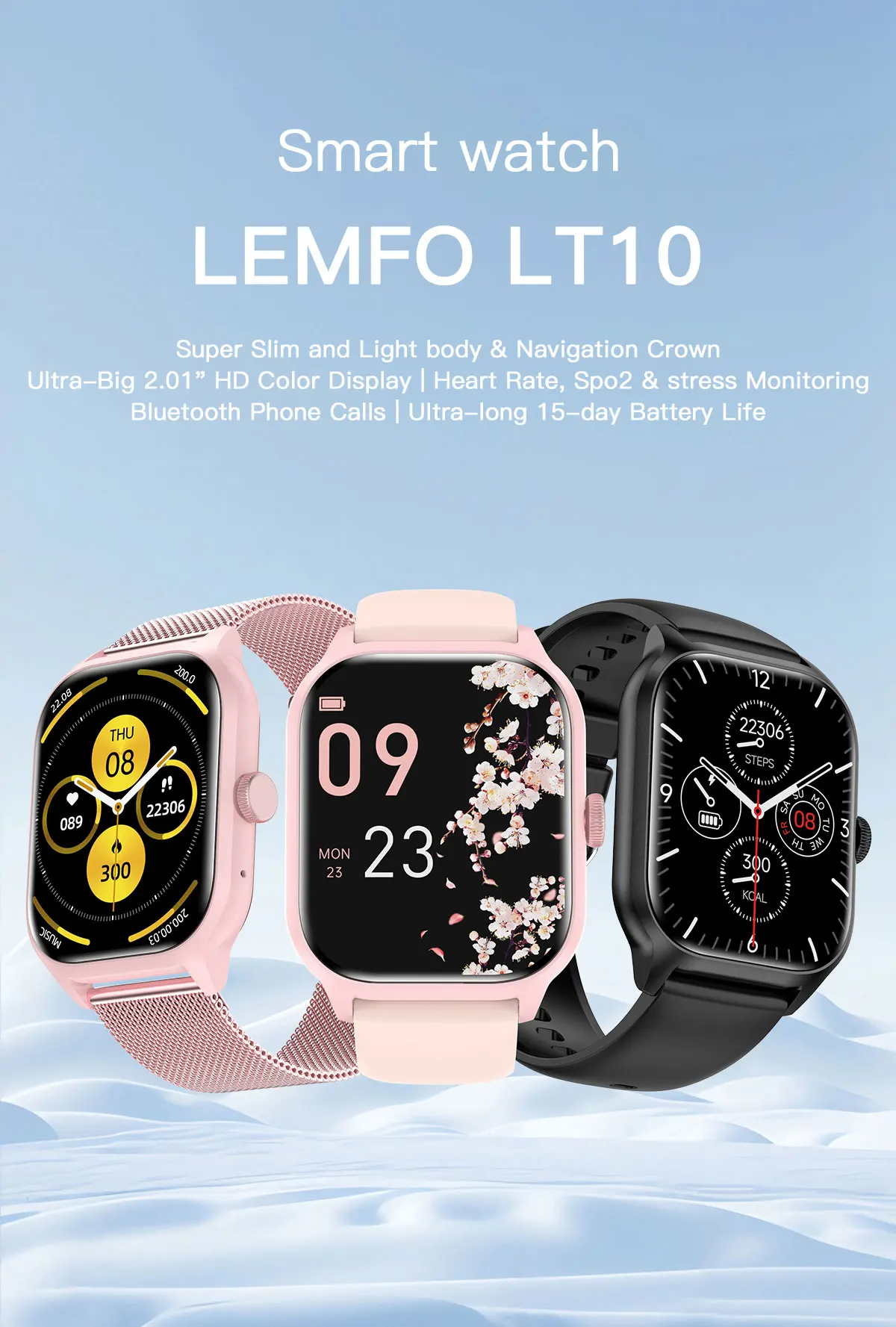LT10 Smart Watch Android Gift Bluetooth Call Smartwatch 2024 Touch Dial Music Fiess Tracker Sports Watches free shipping