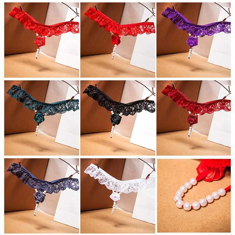 New Pearl Rose Embroidery T-shaped Embroidery Palette Womens Sexy Ultra Thin G-string Low Waist Beaded Temptation Underwear W250103